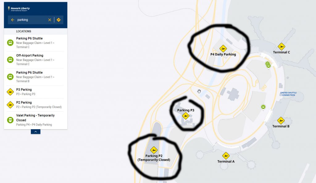 Parking EWR airport map Terminal A B C Newark Airport