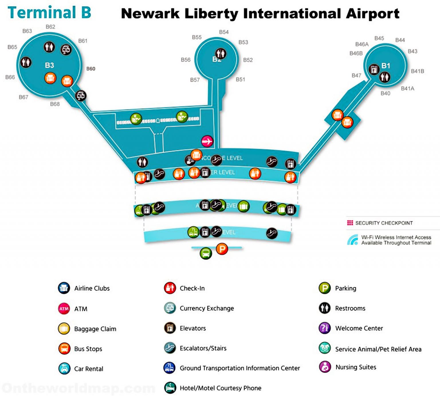 Terminal B Map Gate Newark Liberty International Airport